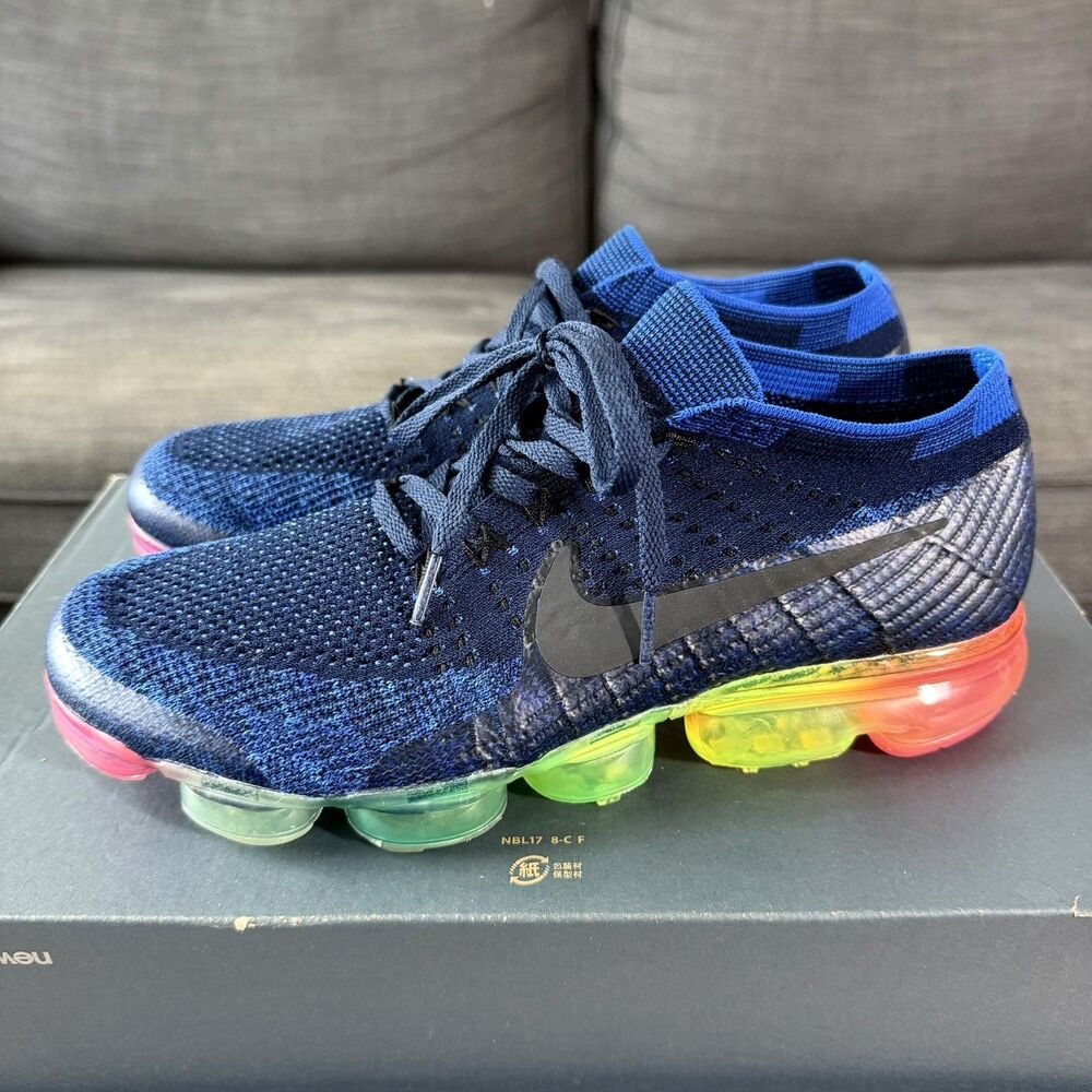 Nike Air VaporMax Flyknit "Be True" Blue Rainbow Athletic Shoes Men's Size 9.5